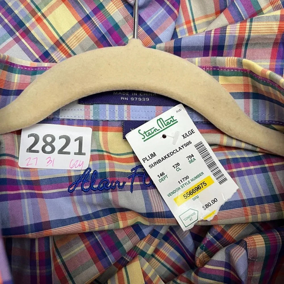 Alan Flusser Mens Multicolor Button Up Shirt XL Classic Plaid Cotton Long Sleeve - Picture 11 of 11
